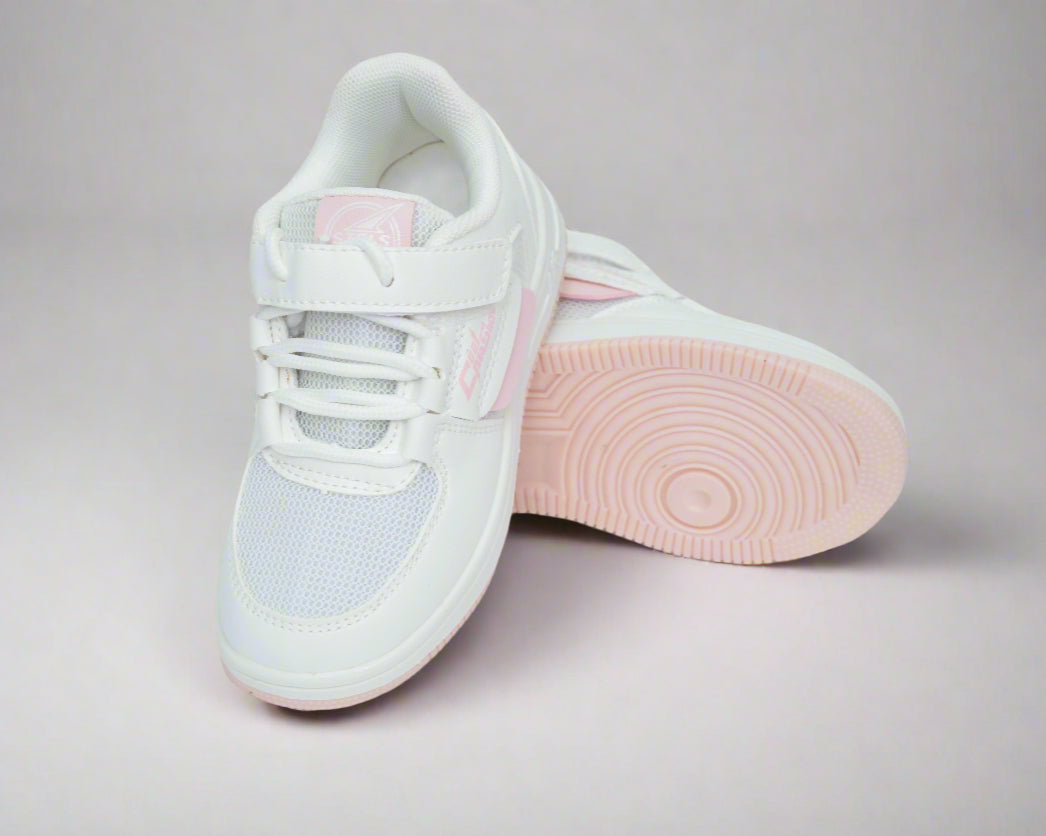 Pink Pop Sport Shoes – Girls’ White & Pink Velcro Sport Shoes