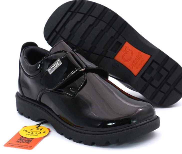 Smart Strap – Boys’ Black School Shoe (Wet Look)